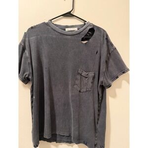 We The Free Distressed Pocket T Shirt Charcoal Grey Women's Extra Small